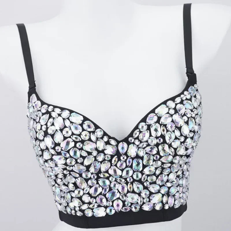 Fashion Sequined Tank Top/Shiny Shaper Push Up Bra/Sexy Halter Cropped Top/Bralette Corset Camis.