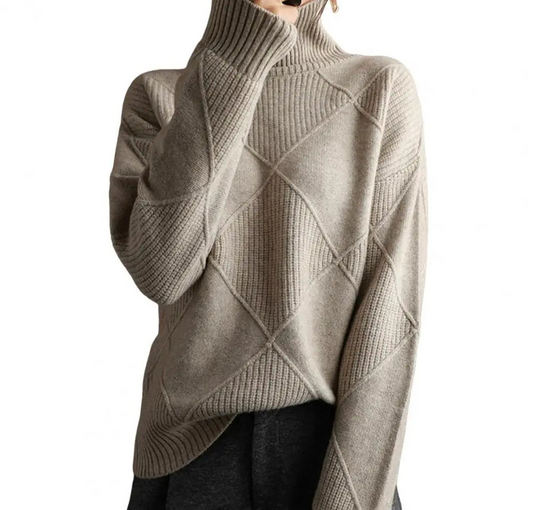 Solid Stylish Winter Turtleneck Sweater/ Elegant Thicken Warm Knitted Pullover/Crochet Texture Slim Tops Loose Jersey Knitwear Jumper.