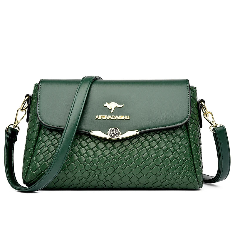 Versatile Luxury Handbag/Pu Leather Knitting/Shoulder Crossbody Bags/Cell Phone Pocket interior Zipper.