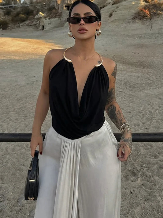 Timeless Elegance Metal Accent Halter Top