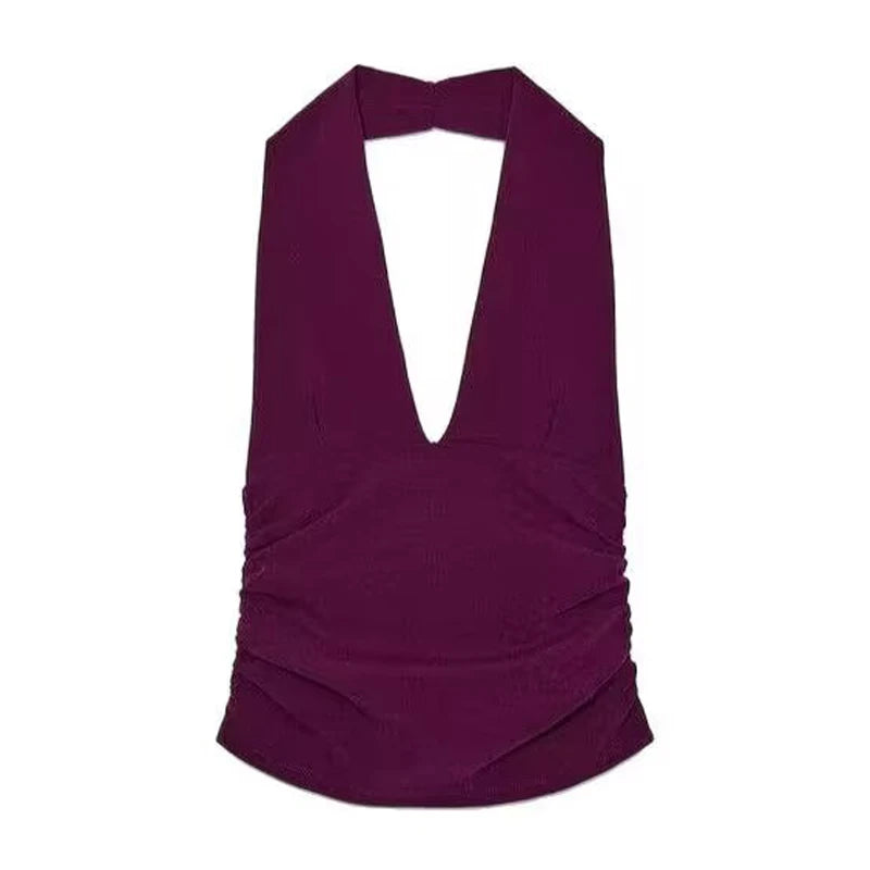 HXAO Halter Top Off Shoulder Deep V-Neck/Cropped Backless Tank Top.