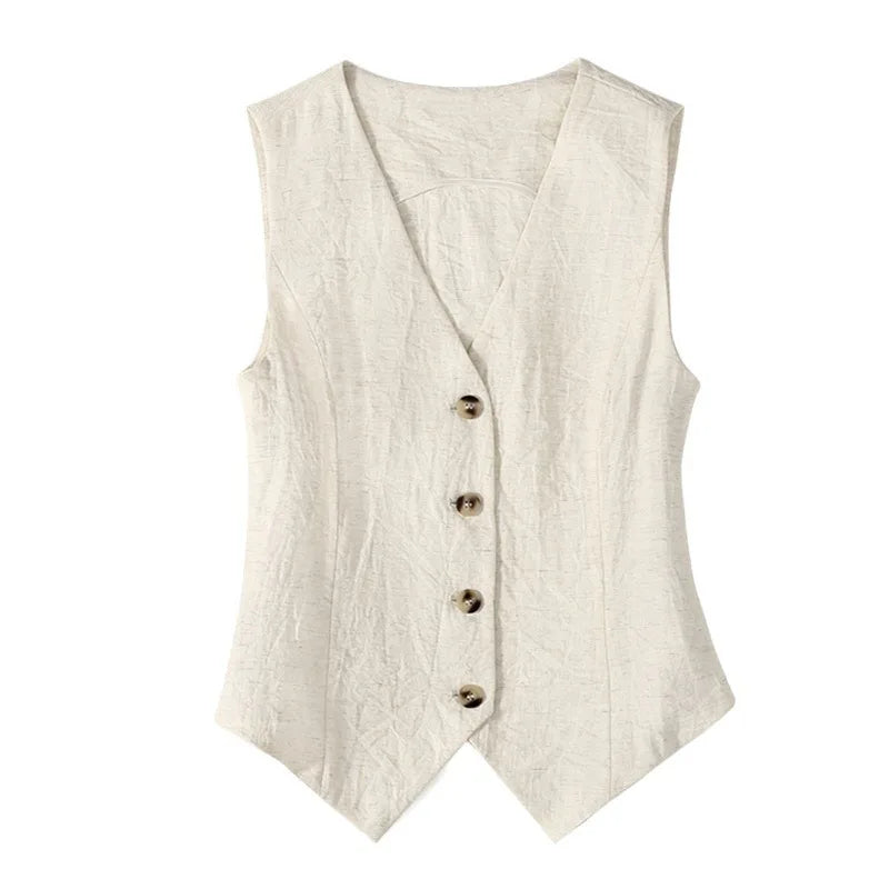 Modern Button Down Linen waistcoat/High end slim-fit short sleeveless suit V-neck vest clip
