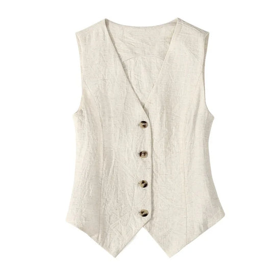 Modern Button Down Linen waistcoat/High end slim-fit short sleeveless suit V-neck vest clip