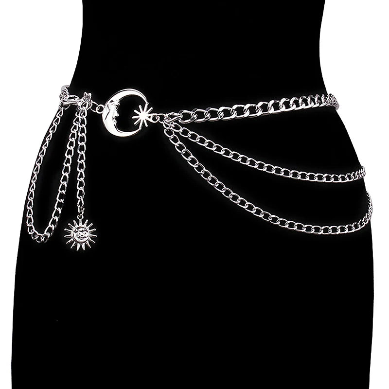 Women Waist Chain Belt/Dress Skirt Belt’s With Moon Star Body Waistband/Luxury Fashion Ladies Chain Cloth Accessories.