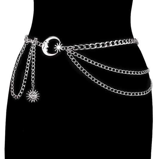 Women Waist Chain Belt/Dress Skirt Belt’s With Moon Star Body Waistband/Luxury Fashion Ladies Chain Cloth Accessories.