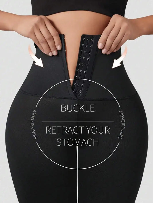 Women’s High-Waisted Compression Leggings – Adjustable Hook & Eye Tummy Support, Sculpting Stretch Pants