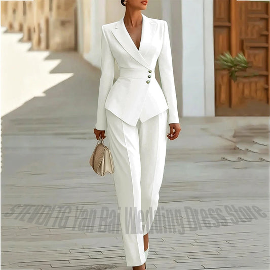 Modern Blend Boutique Luxury Tailored 2-Piece Women’s Suit Set – Elegant Slim Fit Business & Formal Blazer Trouser Outfit