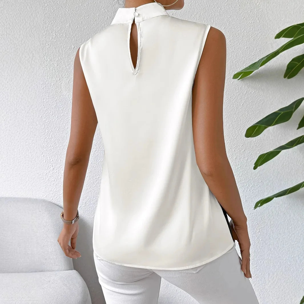 New Emery Rose Flower Print Blouses/2025 Style/Fashion/Sleeveless/Turtleneck Blouse Tops/Synthetic Fiber.