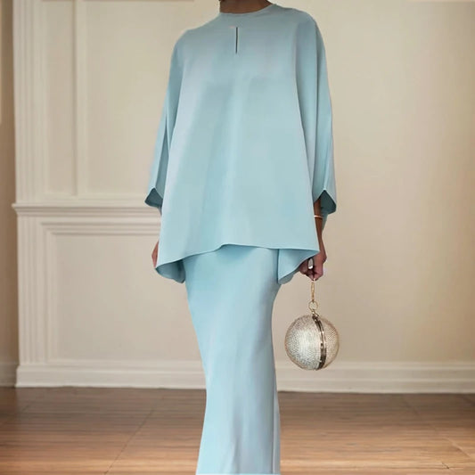 Modern Designed Floral Print Dress/Fashion Silk Beaded Loose Pencil/Maxi Skirt Suit Two Piece Set Simple Party Gown Dresses Set’s.