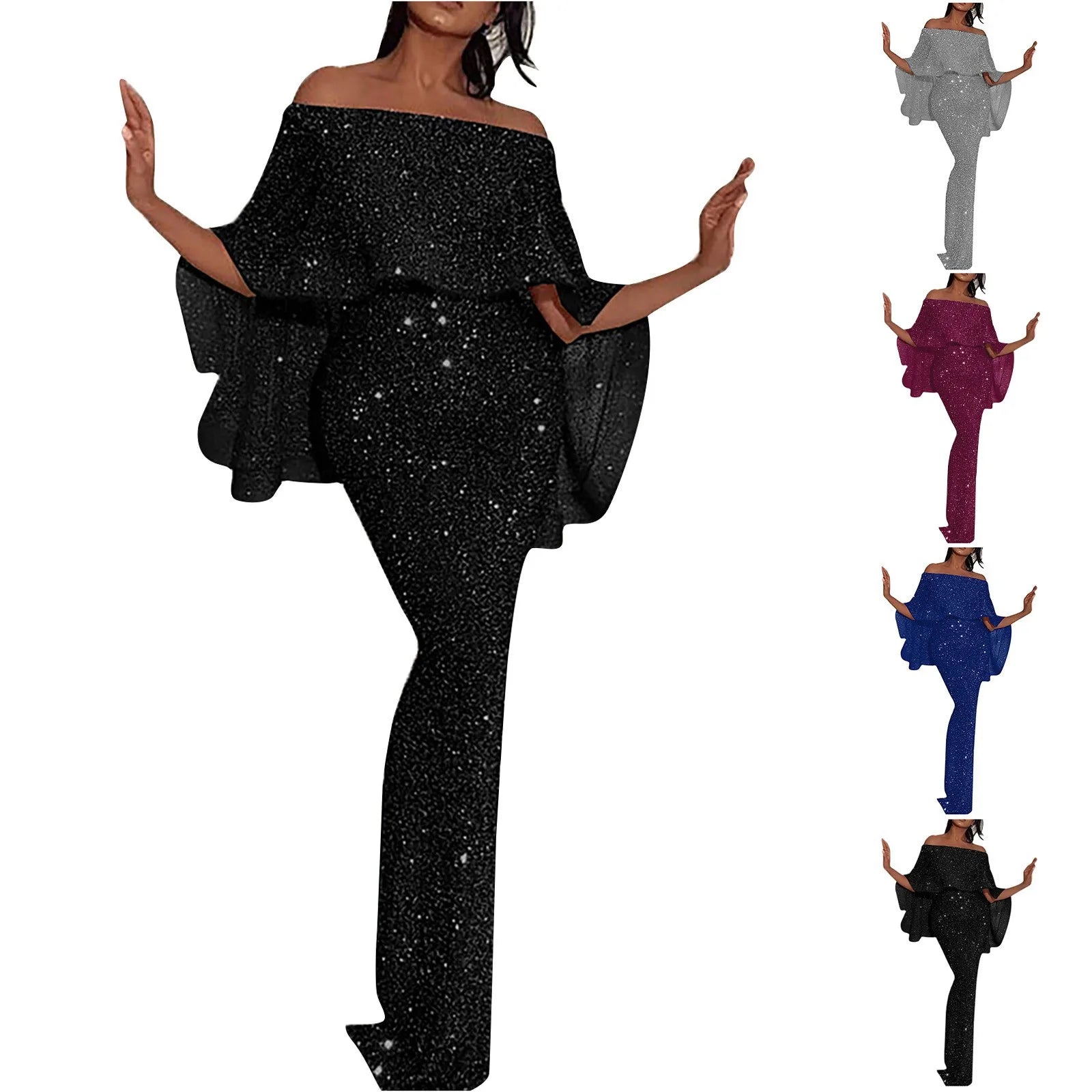 Off-Shoulder Silver Sequin Dress/Sparkling Maxi Dress/Devine Pull Over Loose Fitted/Excellent For Occasion’s.