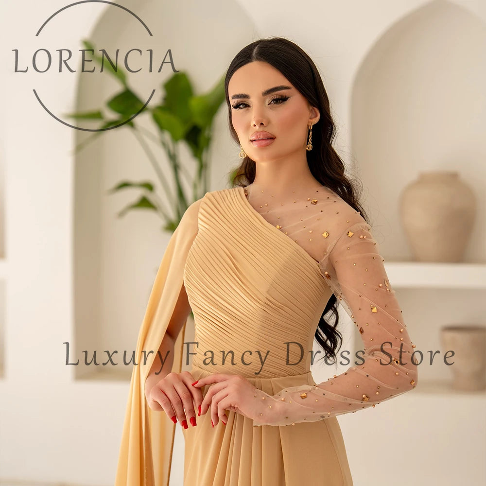 Elegant Sequined Pleated Women’s Dress/Cape One Shoulder/Sparkly Crystal Sleeves/ Straight Evening Party Gowns Customized.