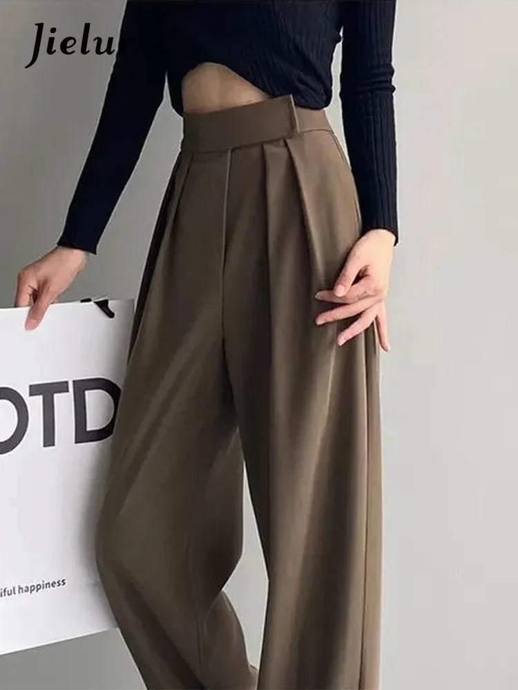 Jielur Brown Wide Leg Pant’s/Vintage Palazzo Office Elegant Trouser’s/Female High Waist Pant’s.