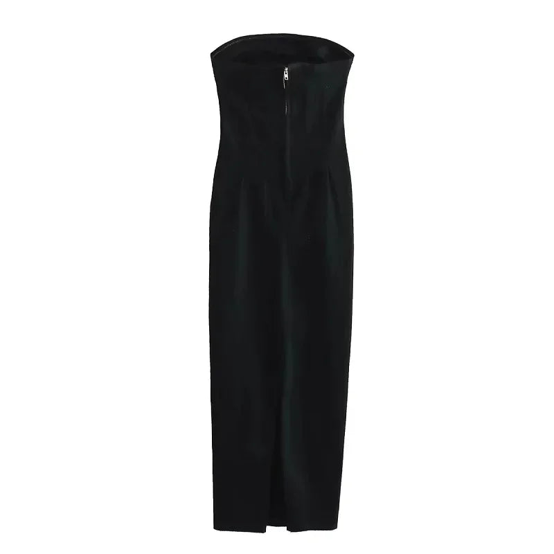 The Denim Muse Strapless Midi Dress