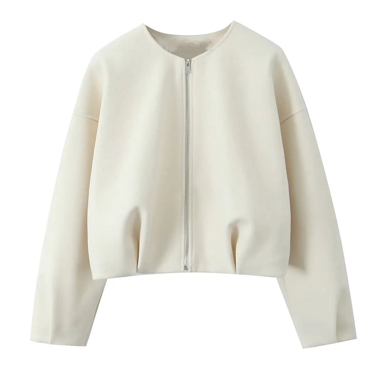 Zip up made Cardigan/ZBZA Blended Bomber Jacket/Round Neck Long Sleeve/Front Zipper Loose Hem Top New Casual Chic Outerwear.