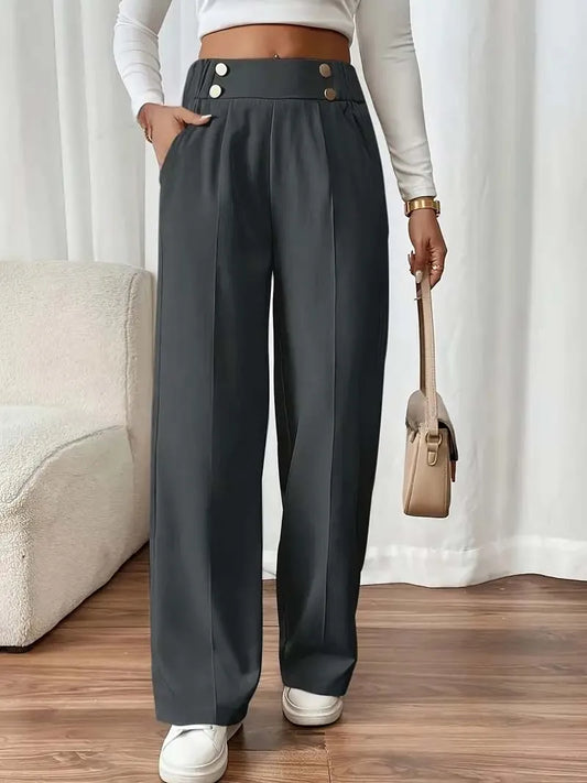 Well Fitted High Waist Pant’s/Wide Leg Pant’s/Flow Floor-Length Trousers/Minimalist Straight Fit Lounge/Elastic Waist Pocketed Pant’s.