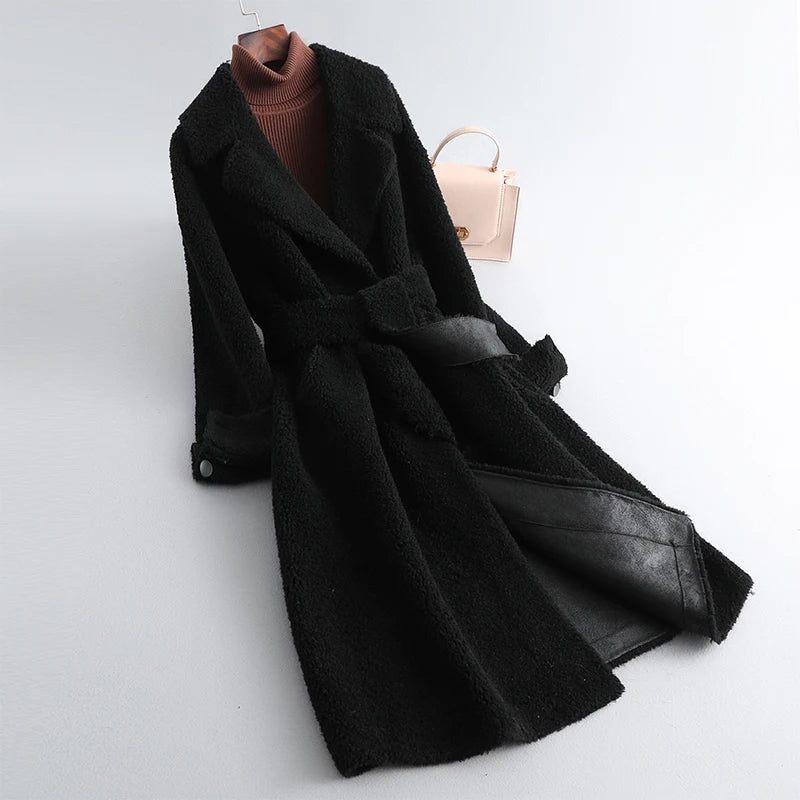 Sumptuous Solid Natural Woolen Coat/Woman Mid Length Lace-up Winter Coat/New Outerwear’s.