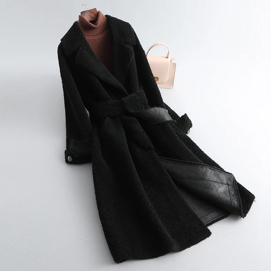 Sumptuous Solid Natural Woolen Coat/Woman Mid Length Lace-up Winter Coat/New Outerwear’s.