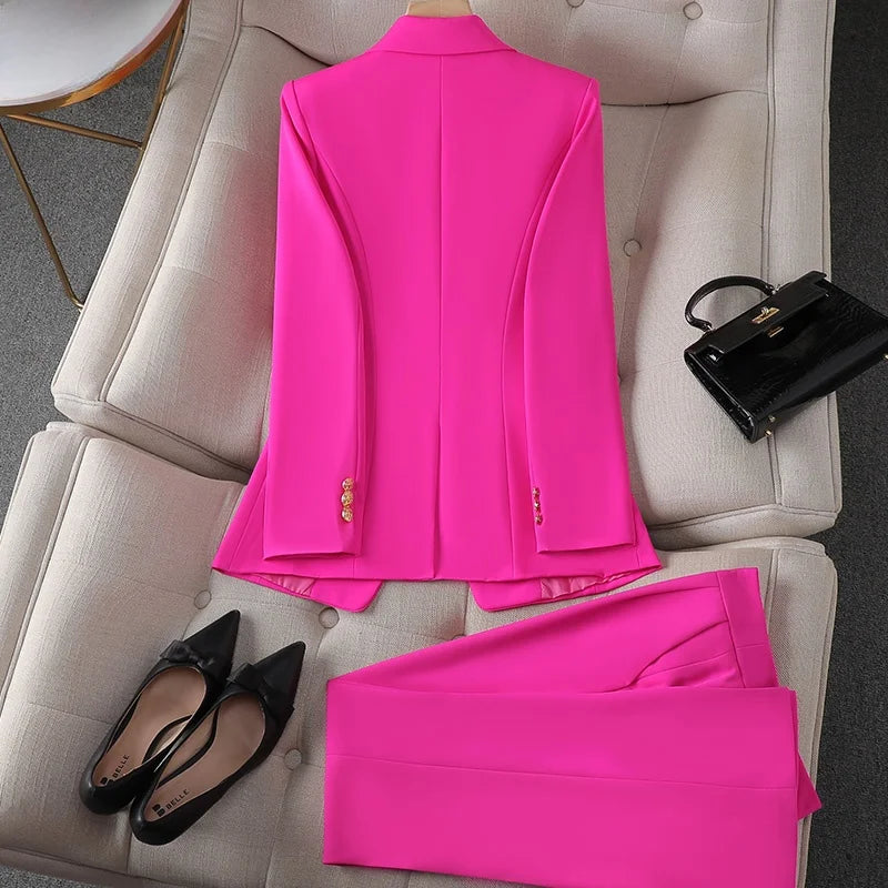 Pink Suit Set Women's Casual Profional Workwear Faionable Ele Spring Autumn New Sle Polyester Material.
