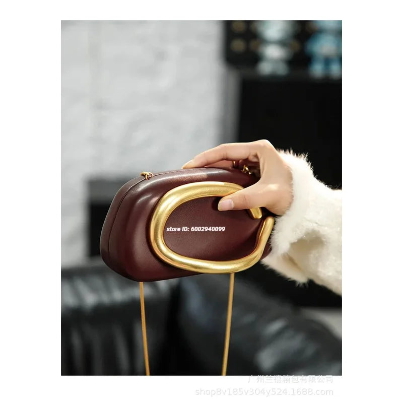 Gold Closure Box Clutch/Solid Shell Shaped Purse/Luxury Nylon Purse.