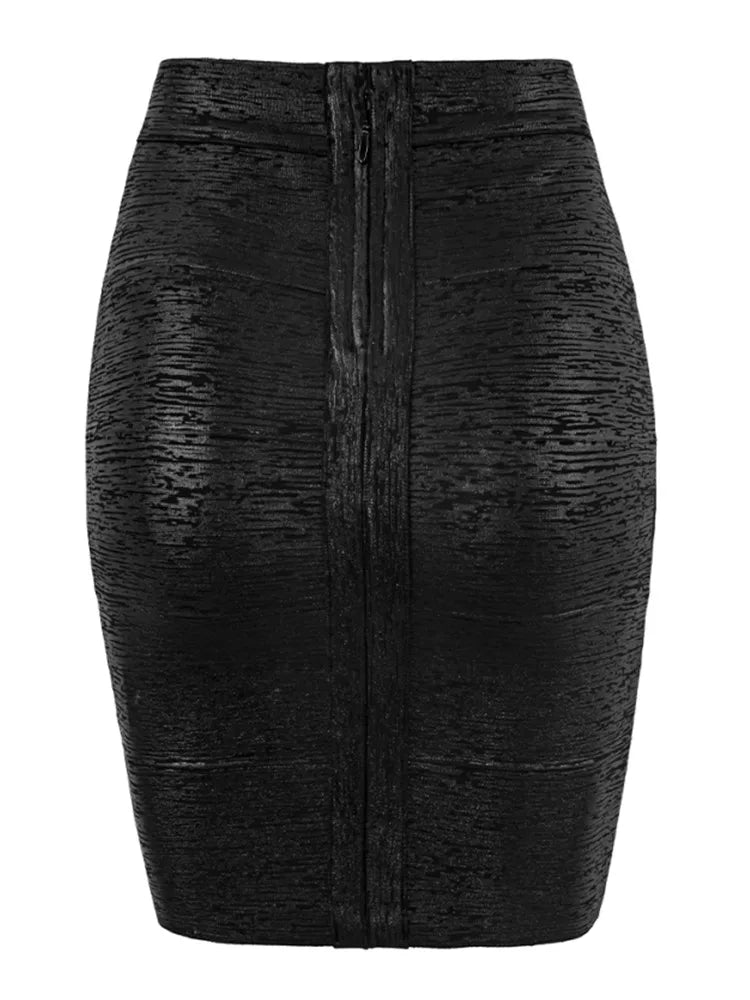 Gold Metallic High-Waist Bodycon Midi Skirt for Women – Stretch Fitted Pencil Skirt