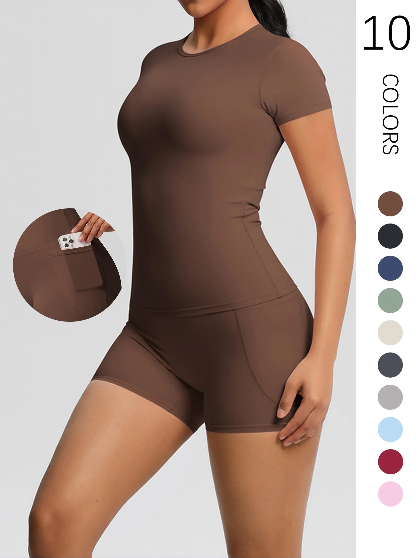 Workout Sportswear 2Pcs Piece Set/Female Yoga Shirt Push Up Workout Clothes/Women Outdoors Sport  High Waist  Fitness Sport Shorts.