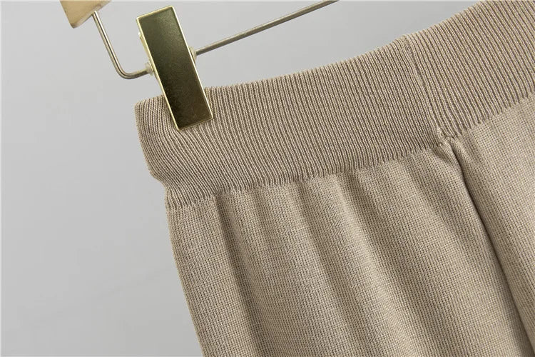 Women’s Elegant Knit Two-Piece Set | Belted Sweater & Wide-Leg Pants | Timeless Minimalist Elegance