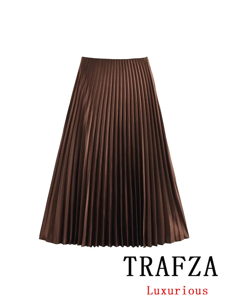 Autumn Skirt, Long Plaid Skirt/Tartan Midi Maxi Skirt/Vintage Swing Skirt/Line Flared Skirt/Fall Winter/TRAFZA Vintage Casual Pleated Long Skirts Women High Waist Pleated Long Satin Skirts Fashion.