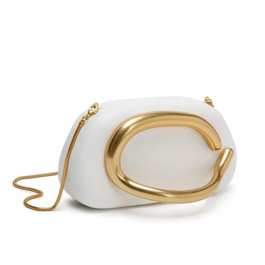 Gold Closure Box Clutch/Solid Shell Shaped Purse/Luxury Nylon Purse.