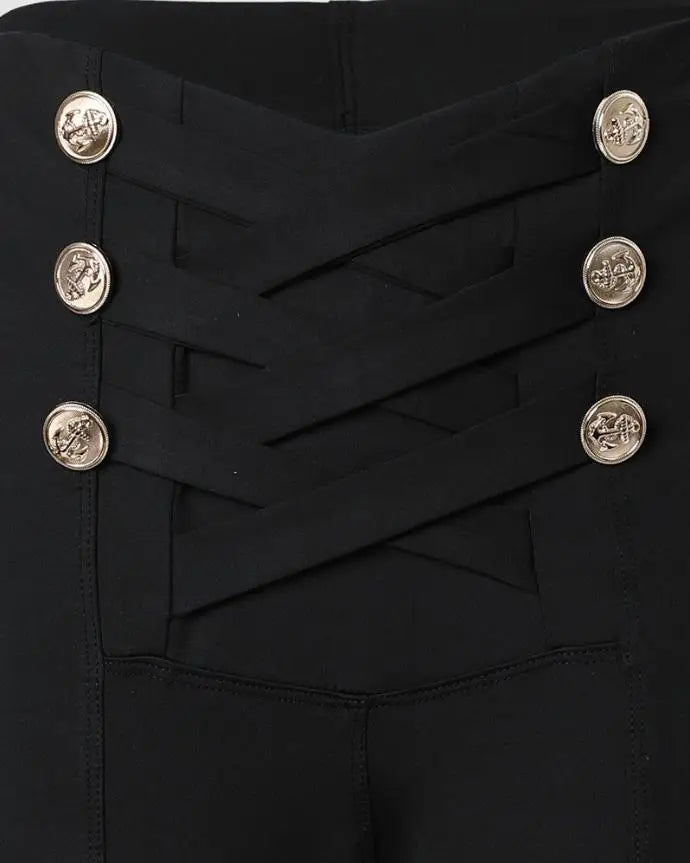 Stunning Zigzag Dressy Pant’s/High Waist Trousers/Buttoned Solid Color/Elegant Hip Lifting Skinny Pencil Pants.