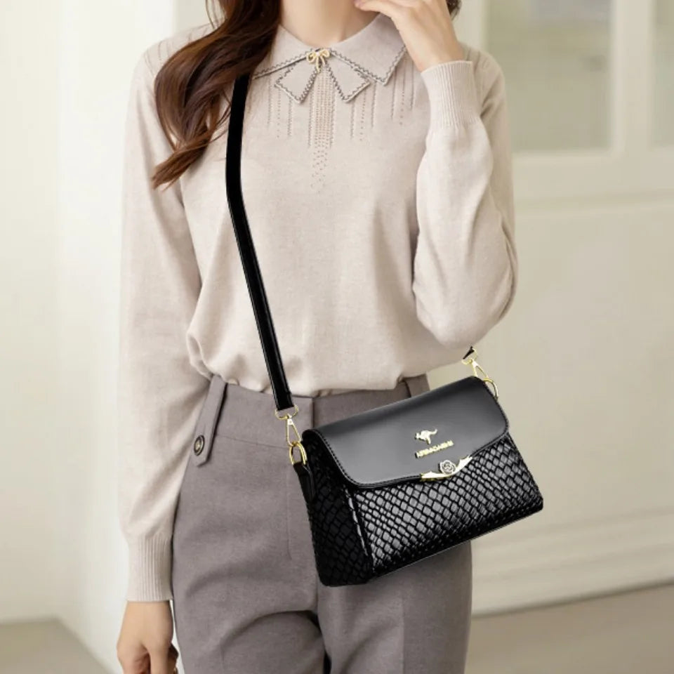 Versatile Luxury Handbag/Pu Leather Knitting/Shoulder Crossbody Bags/Cell Phone Pocket interior Zipper.
