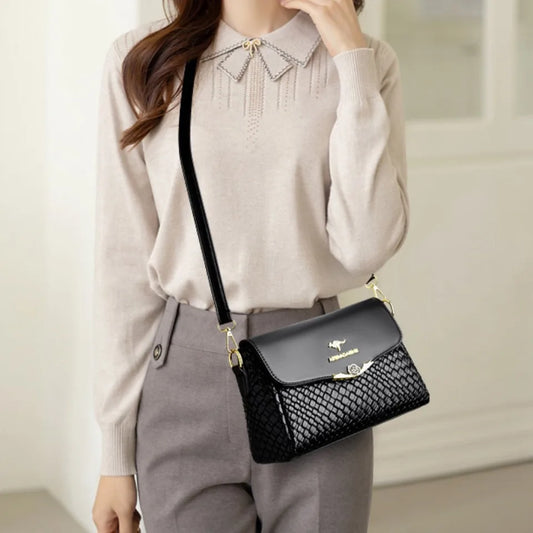 Versatile Luxury Handbag/Pu Leather Knitting/Shoulder Crossbody Bags/Cell Phone Pocket interior Zipper.