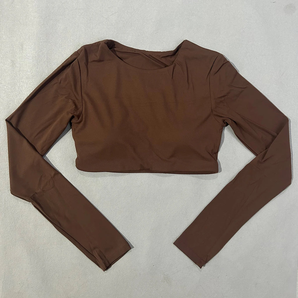 Solid Yoga Shirt’s/Women Long Sleeve With Padded Fitness Running Gym Clothes/Workout Dry Fit Breathable High Elastic Sports Top.