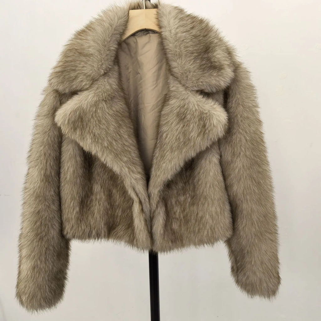 Faux Fox Fur Jacket/Autumn Winter Coat’s/Warm Luxury Fur Long Sleeve Artificial Fur Overcoat.