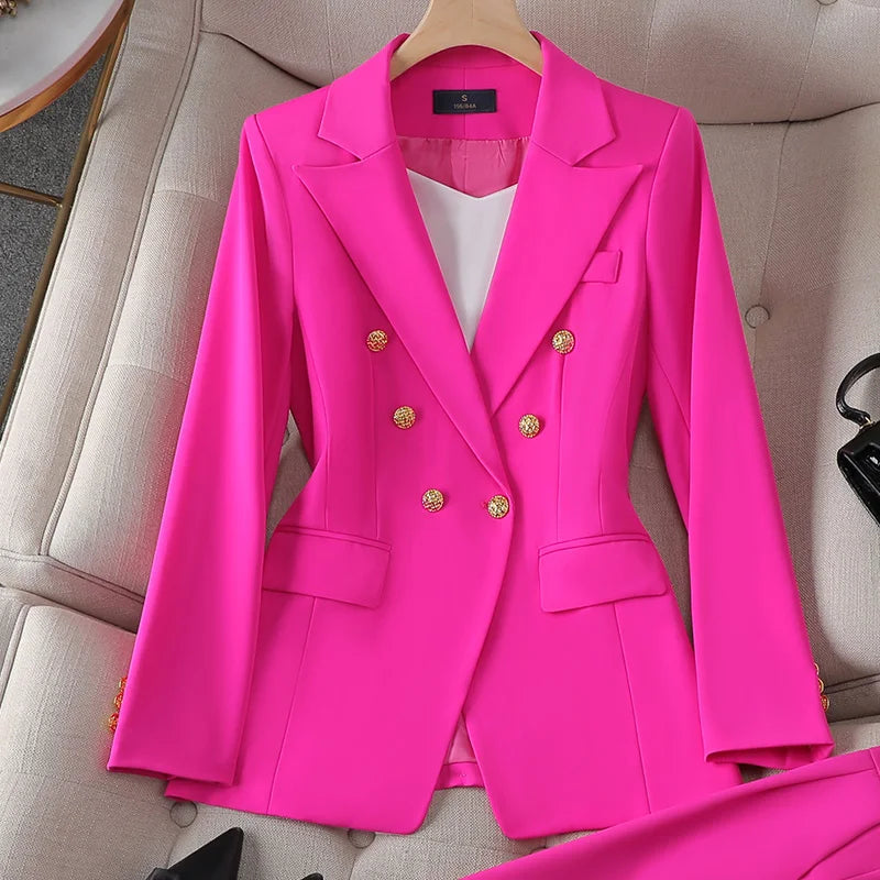 Pink Suit Set Women's Casual Profional Workwear Faionable Ele Spring Autumn New Sle Polyester Material.