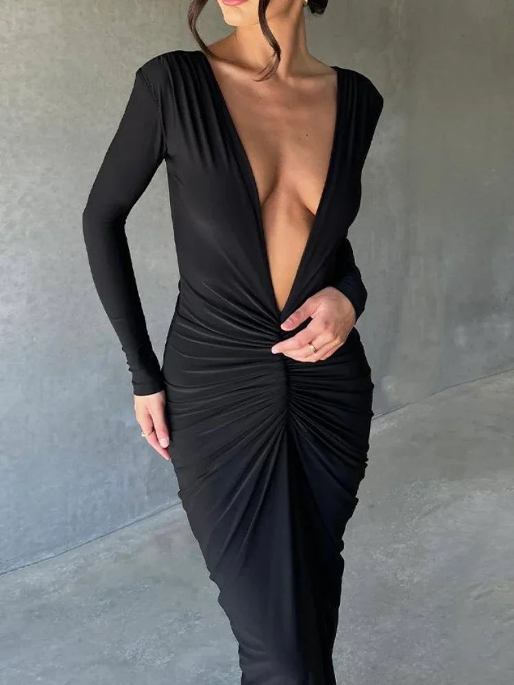 Reversible Deep V Backless Maxi Dress