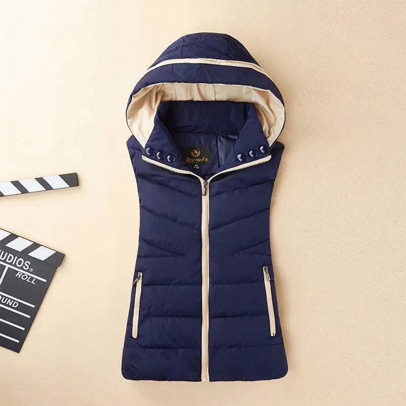 Hoodie Winter Cotton Vest/Warm Streetwear/Loose Sleeveless Parkas Vest Women.