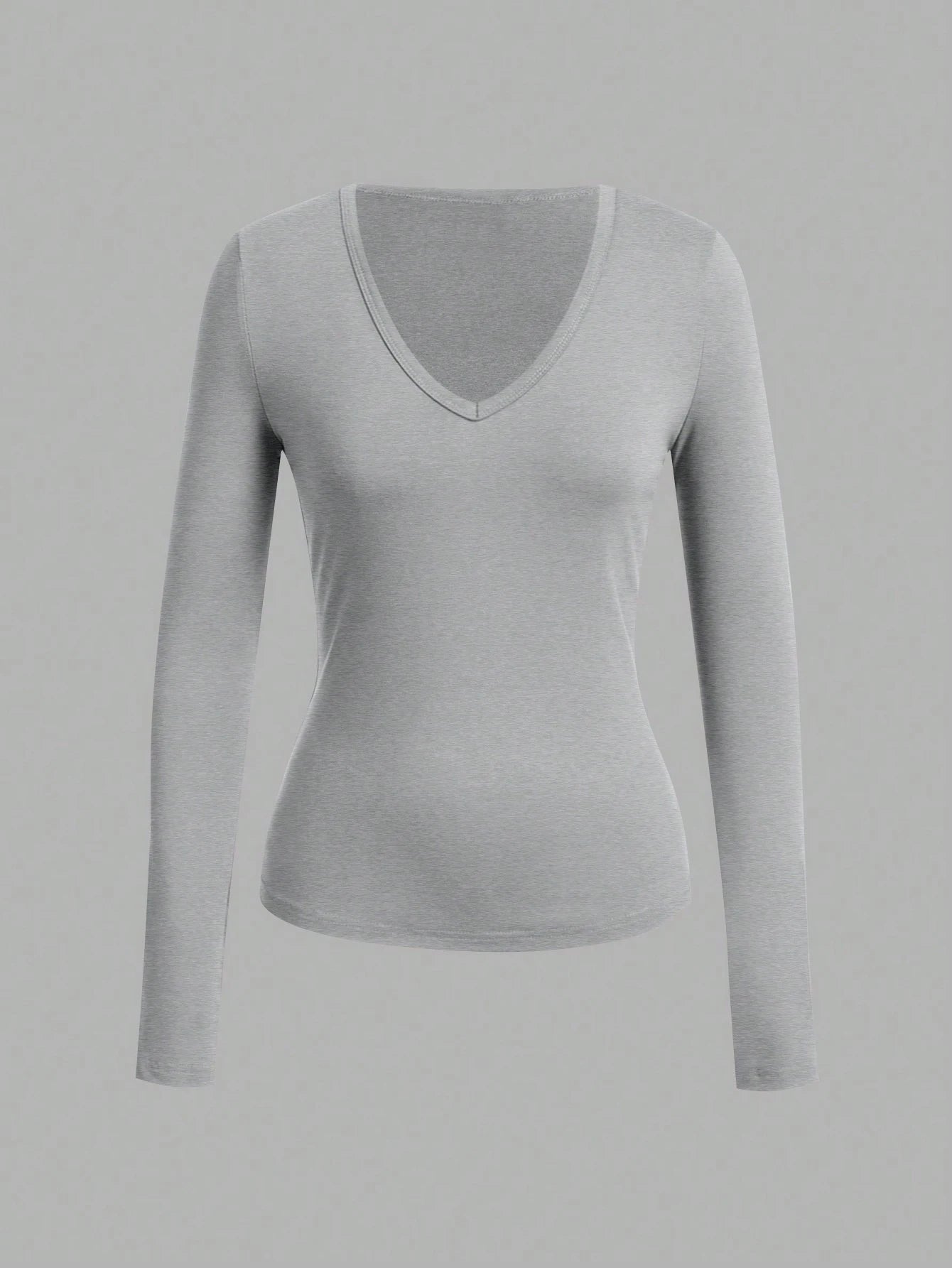 Long-Sleeve V-Neck Fitted Top – Soft Stretch Everyday Essential
