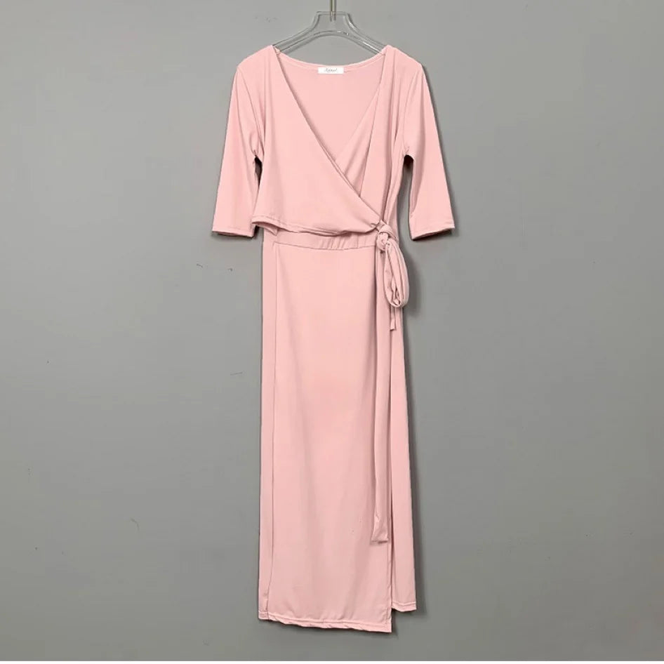 Slimming V-Neck Belted Maxi Dress.