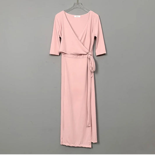 Slimming V-Neck Belted Maxi Dress.