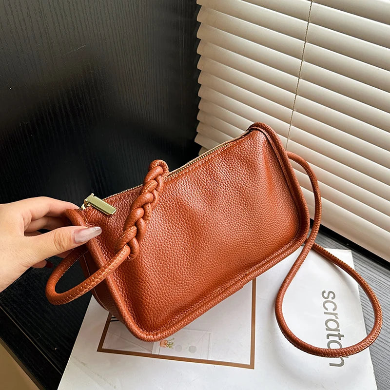 Modern Blend Boutique™ | Luxe Genuine Cowhide Leather Crossbody Bag – Premium Braided Strap Shoulder Purse for Women