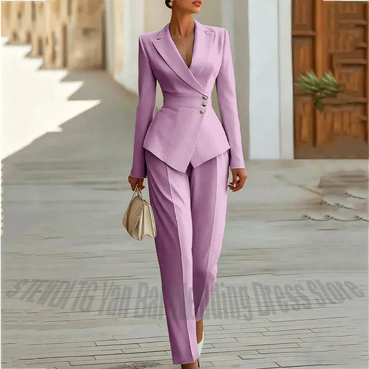 Modern Blend Boutique Luxury Tailored 2-Piece Women’s Suit Set – Elegant Slim Fit Business & Formal Blazer Trouser Outfit