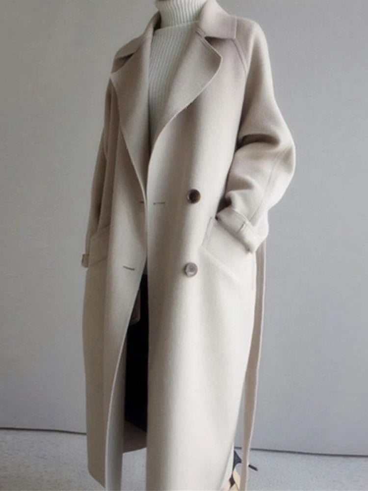 Plush Woolen Blended Coat/Vintage Long Jacket Overcoat Ladies Oversized Loose Lapel Coat.