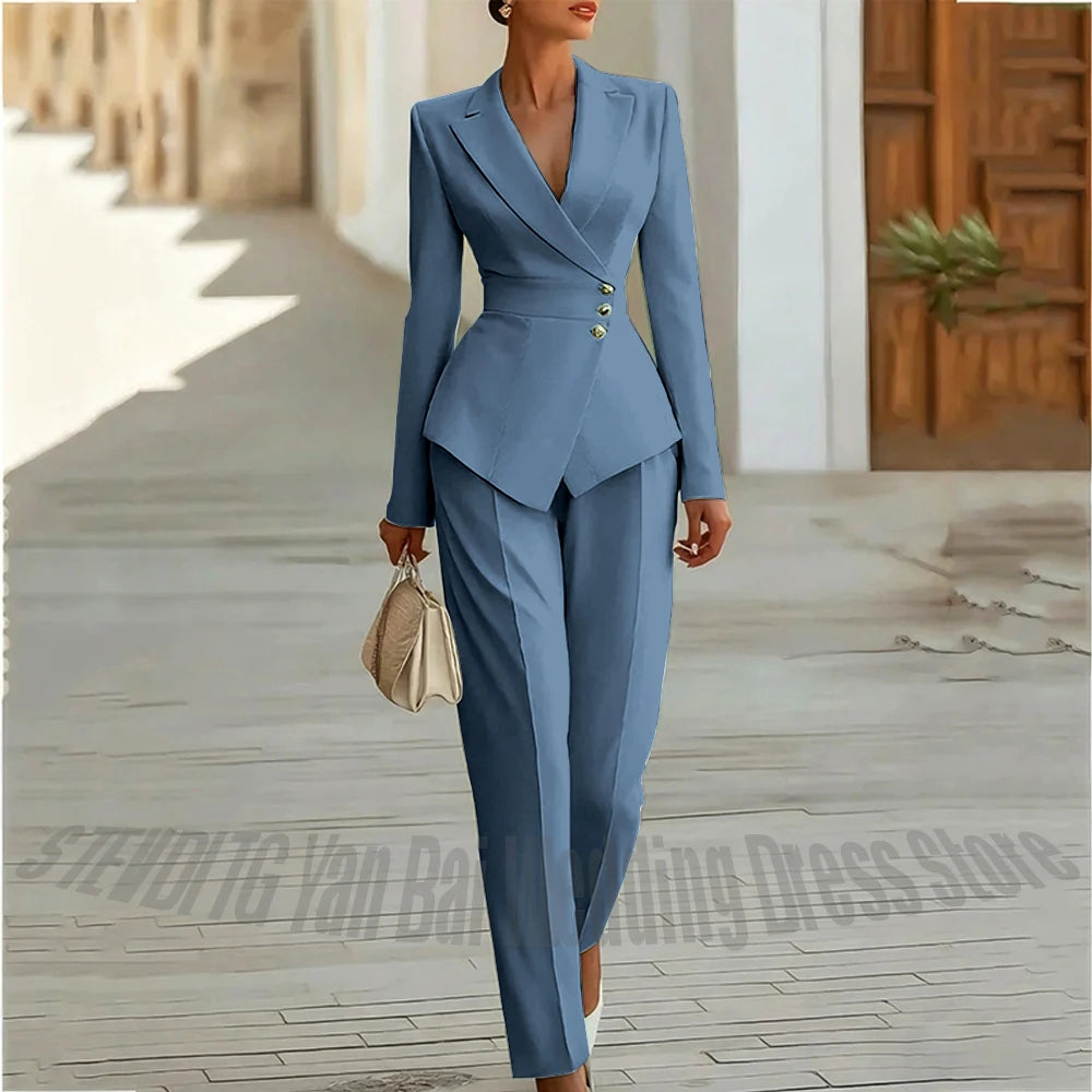 Modern Blend Boutique Luxury Tailored 2-Piece Women’s Suit Set – Elegant Slim Fit Business & Formal Blazer Trouser Outfit