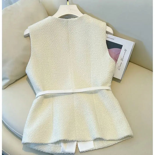 Luxury Cream Bouclé Vest & Tulle Maxi Skirt Set – Elegant Two-Piece Women’s Boutique Outfit
