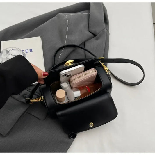 Classic Black Shoulder Handbag/Versatile Retro Crossbody Square Bags/New Large Capacity Textured Leather Flap Handbags.