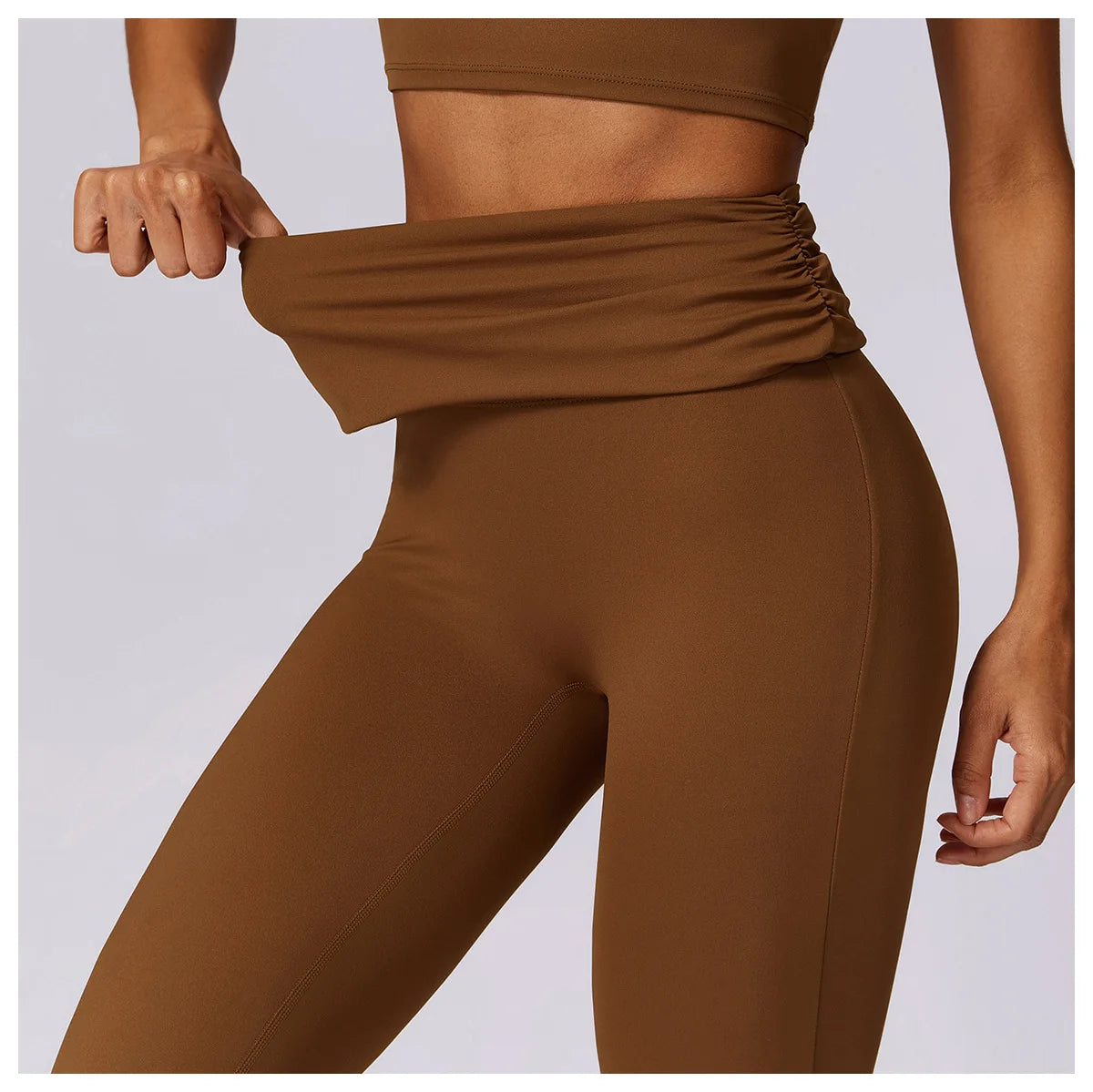 High-Waisted Flared Active Pants with Sculpting Fit – Neutral Beige