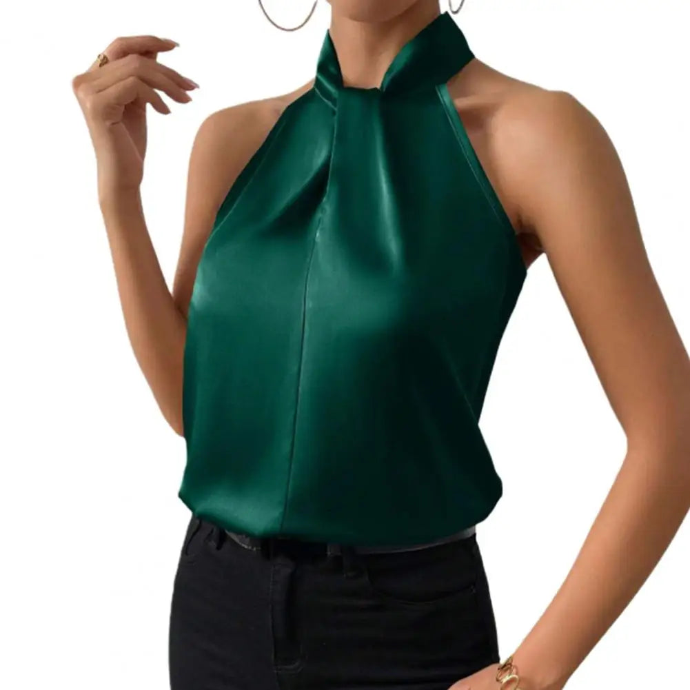 Halter Off Shoulder’s Backless Top’s/ Satin Backless Female Camisole Top/Devine Holiday Blouse/Hanging Neck Strap Vest.