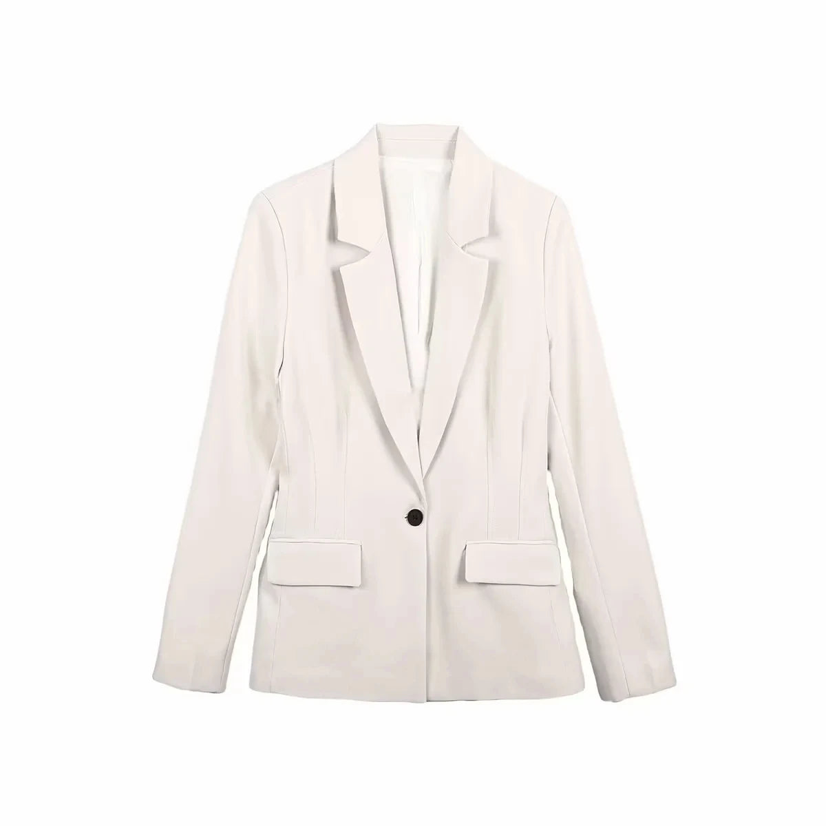 Timeless Tailored Shoulder Pad Blazer | Women’s Slim Fit Single Button French Suit Jacket | Office & Business Chic