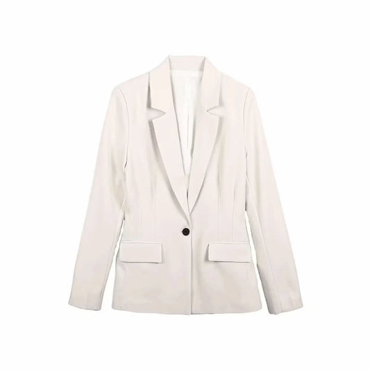 Timeless Tailored Shoulder Pad Blazer | Women’s Slim Fit Single Button French Suit Jacket | Office & Business Chic