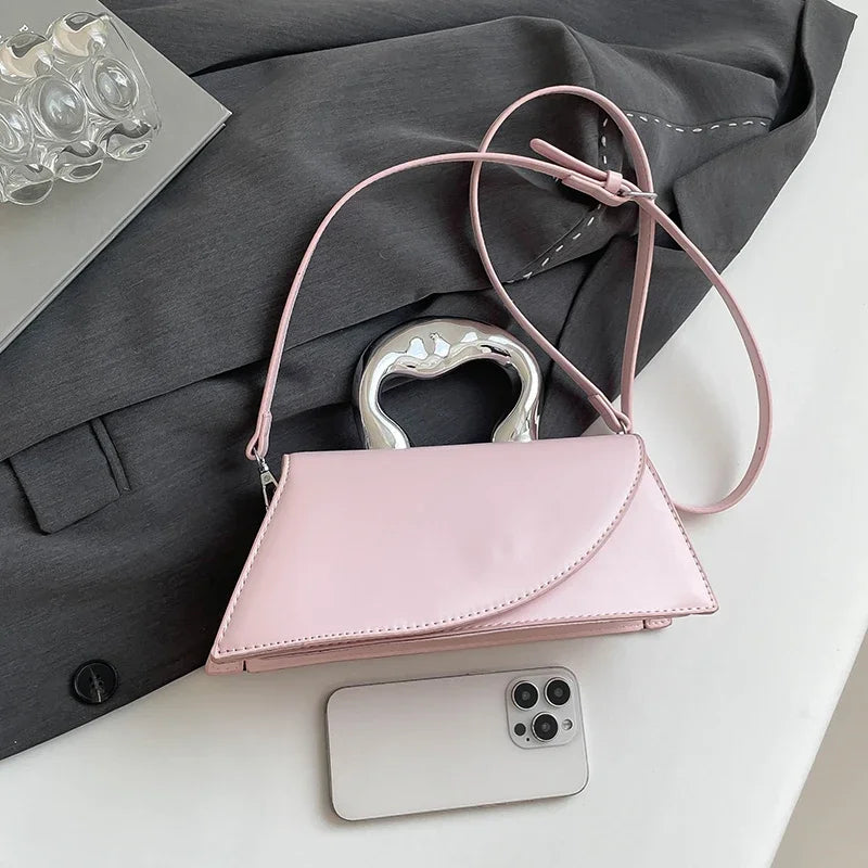 Luxury Heart Handle Mini Handbag – Structured Crossbody & Clutch Purse with Metallic Top Handle